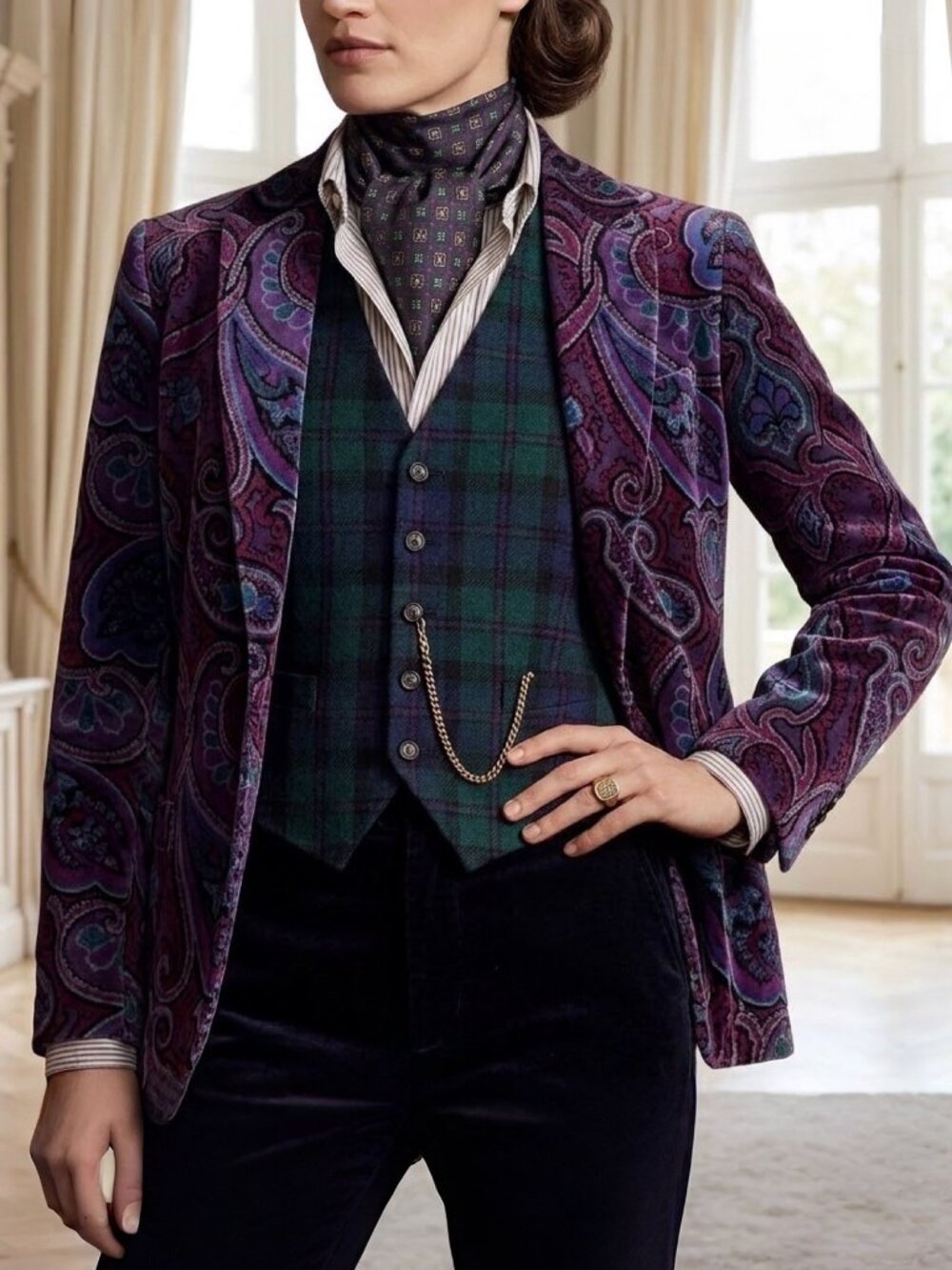 Vintage 90s Paisley Velvet Blazer 12 Old Money Heritage Maximalist